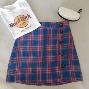 Tartan plaid button front mini skirt
